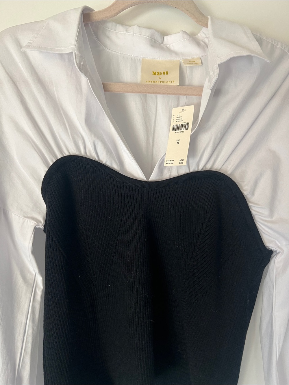 Maeve White Shirt with Black Bustier Layered Top - Picture 4 of 6